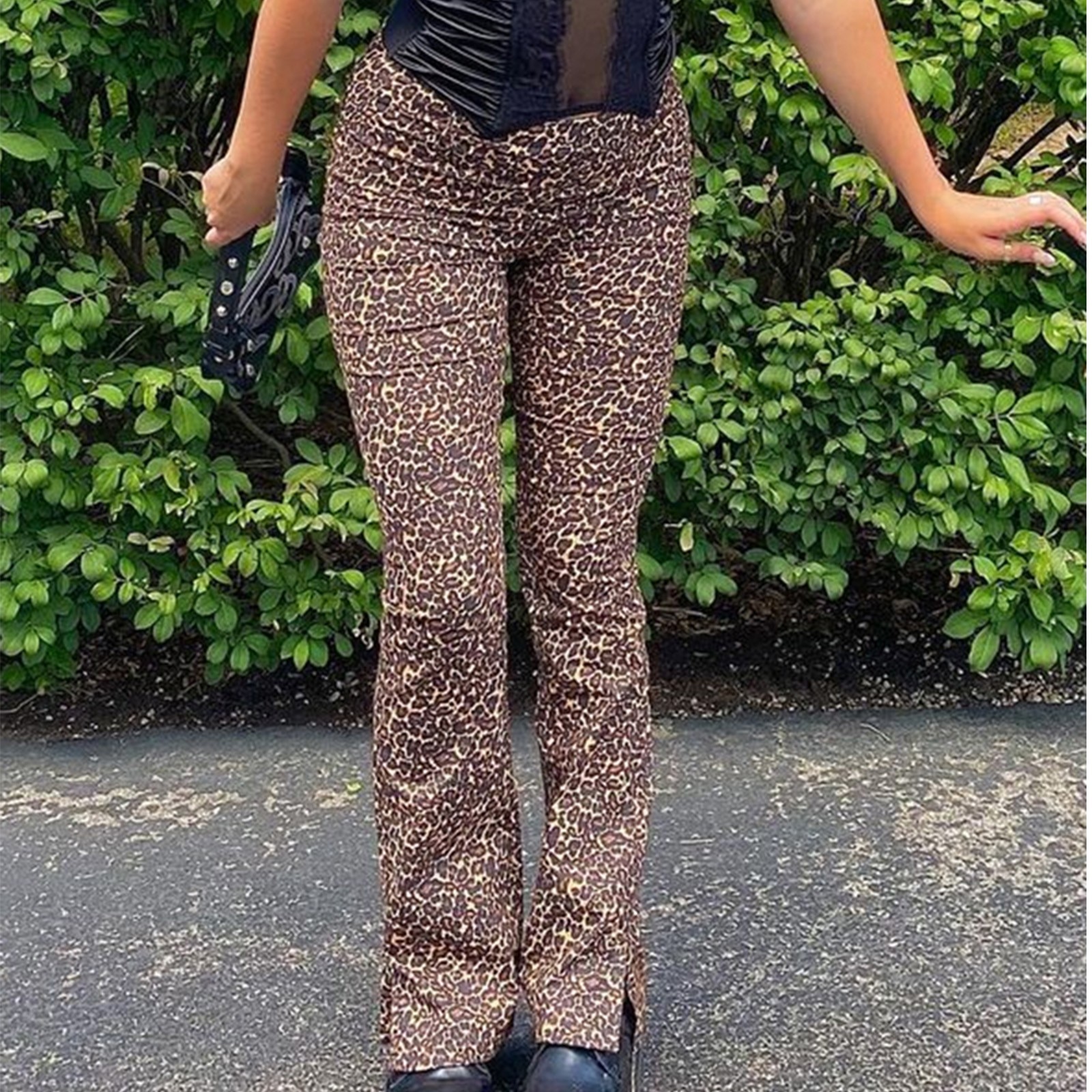 Womens 2021 New Fashional And Casual Leopard Printing Pockets  ̽Ʈ   ϸ û Bell-Bottom Long Trousers